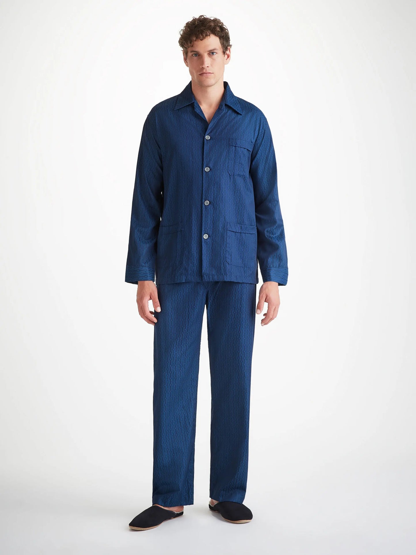 Derek Rose Men's Classic Fit Pyjamas Cotton Jacquard Navy Rope Pattern Derek Rose