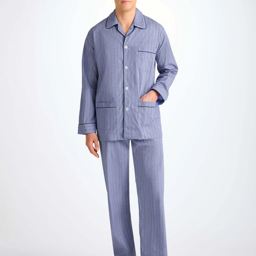 Derek Rose Men's Classic Fit Pyjamas Felsted 3 Cotton Blue Derek Rose