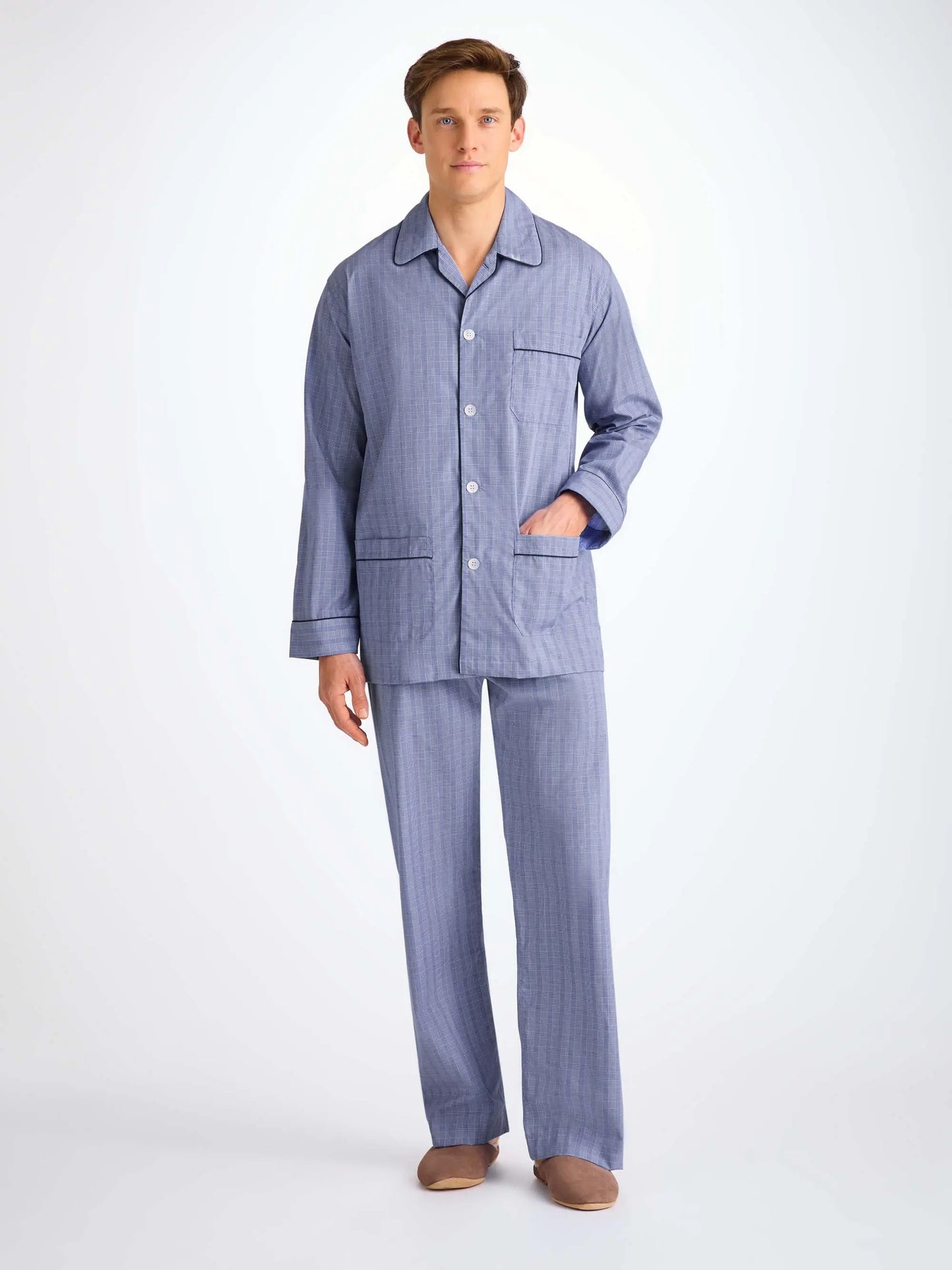Derek Rose Men's Classic Fit Pyjamas Felsted 3 Cotton Blue Derek Rose