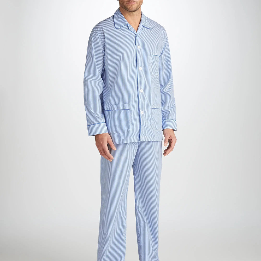 Derek Rose Men's Classic Fit Pyjamas James Cotton Blue Derek Rose