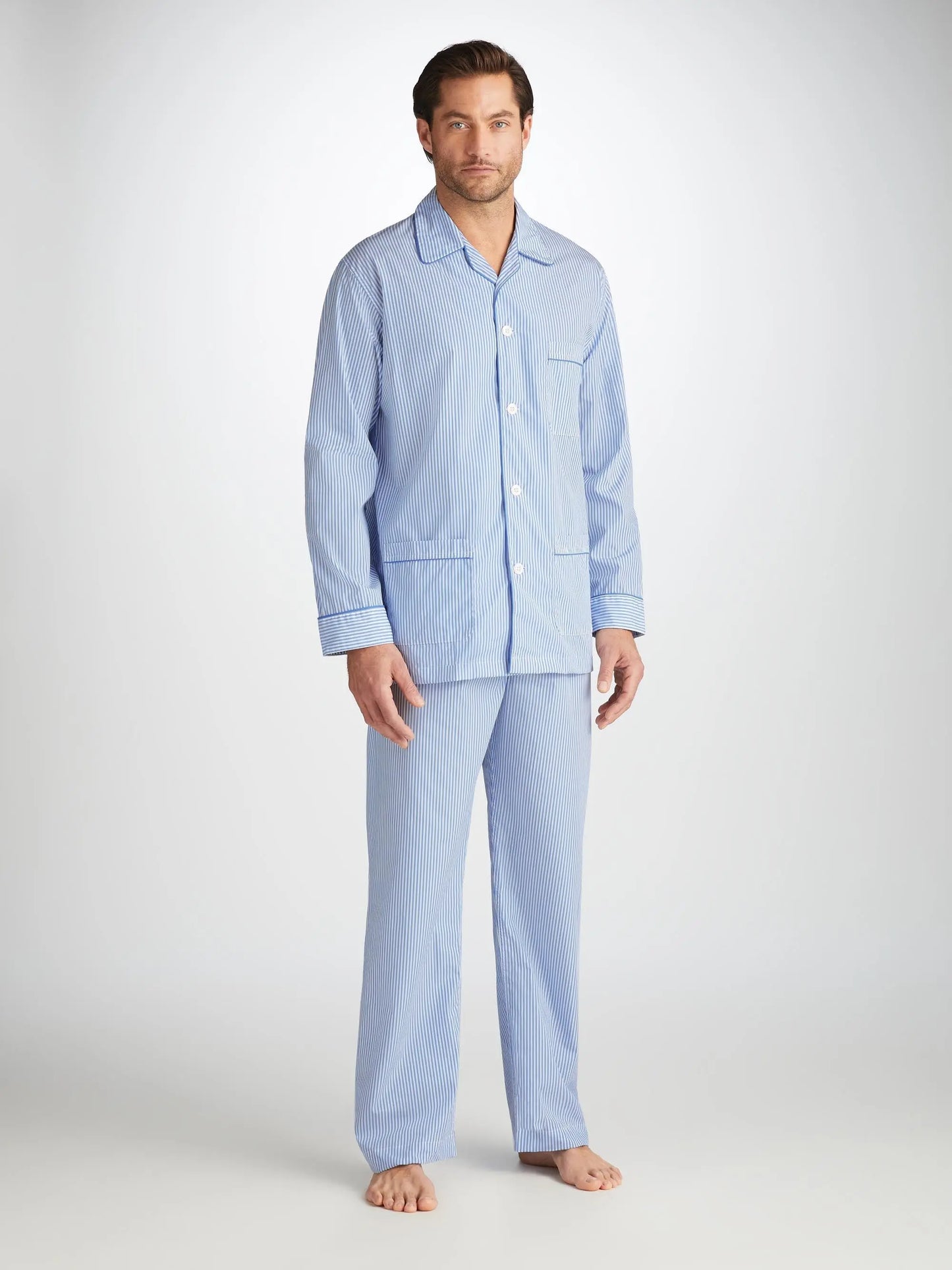 Derek Rose Men's Classic Fit Pyjamas James Cotton Blue Derek Rose