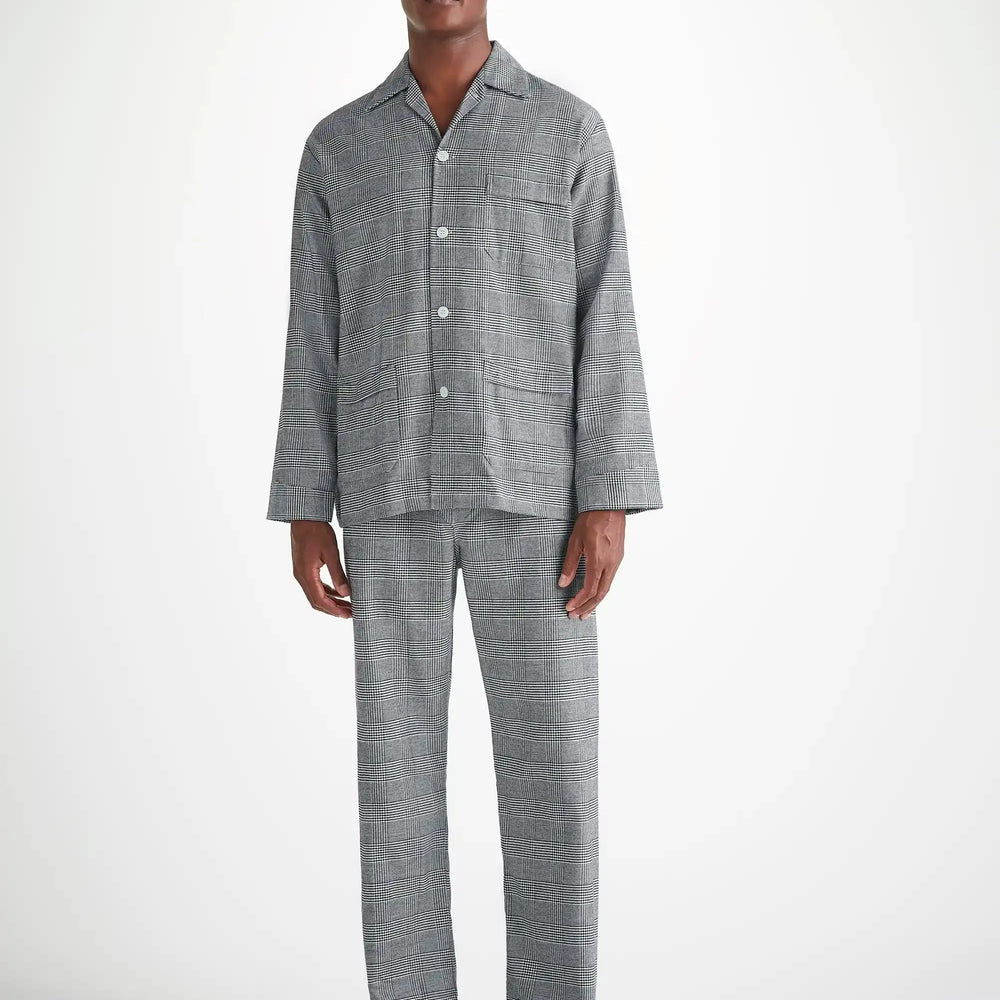 Derek Rose Men's Classic Fit Pyjamas Kelburn 42 Brushed Cotton Black Derek Rose