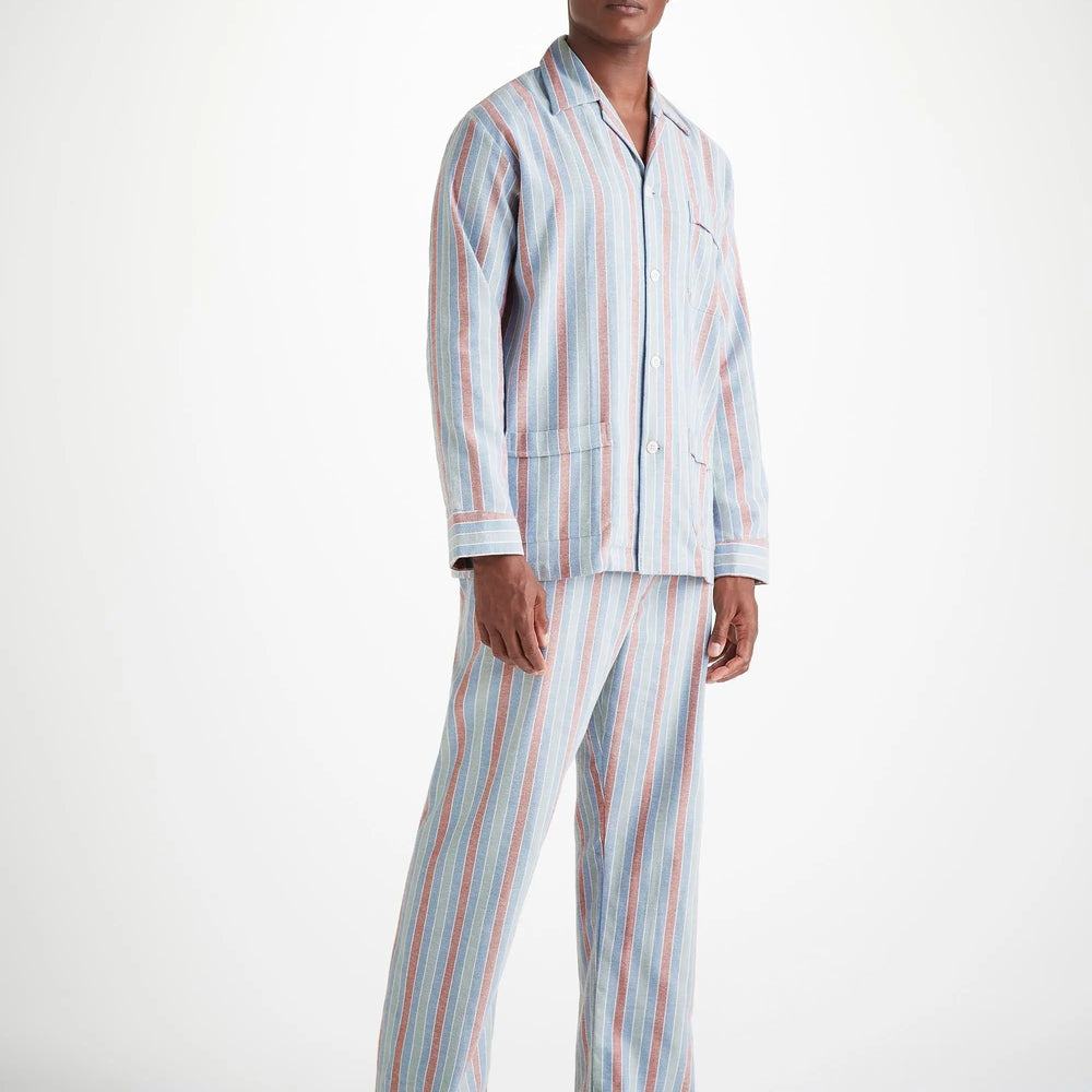 Derek Rose Men's Classic Fit Pyjamas Kelburn 46 Brushed Cotton Blue Derek Rose