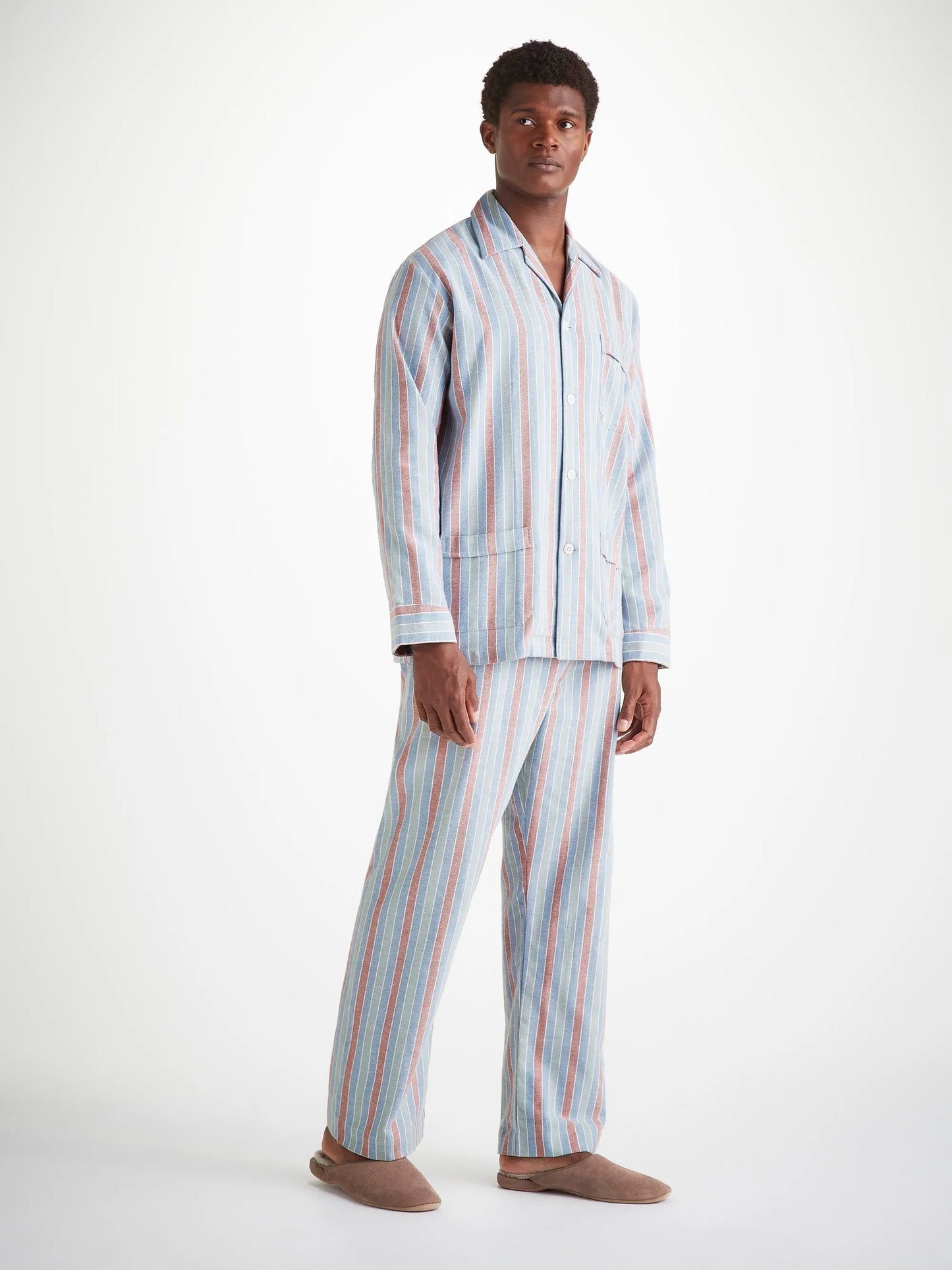 Derek Rose Men's Classic Fit Pyjamas Kelburn 46 Brushed Cotton Blue Derek Rose