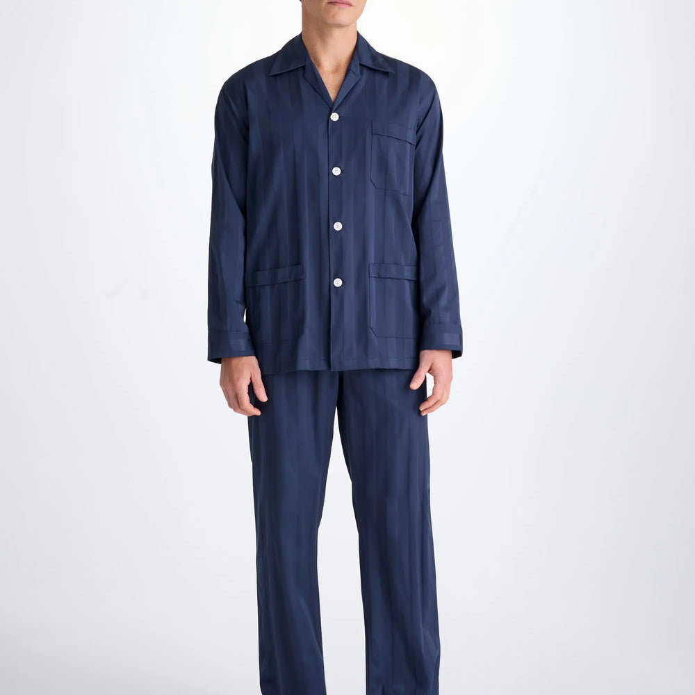 Derek Rose Men's Classic Fit Pyjamas Lingfield Cotton Navy Derek Rose