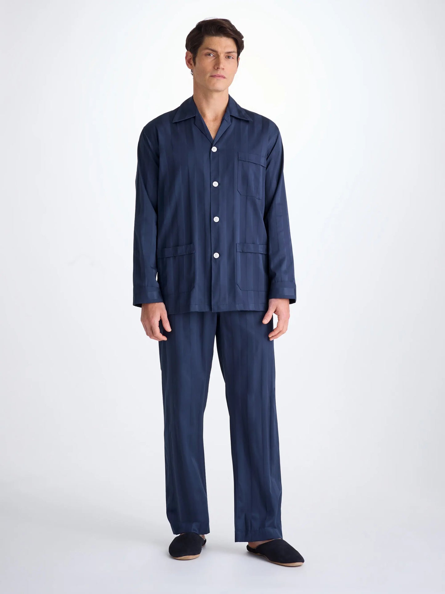 Derek Rose Men's Classic Fit Pyjamas Lingfield Cotton Navy Derek Rose
