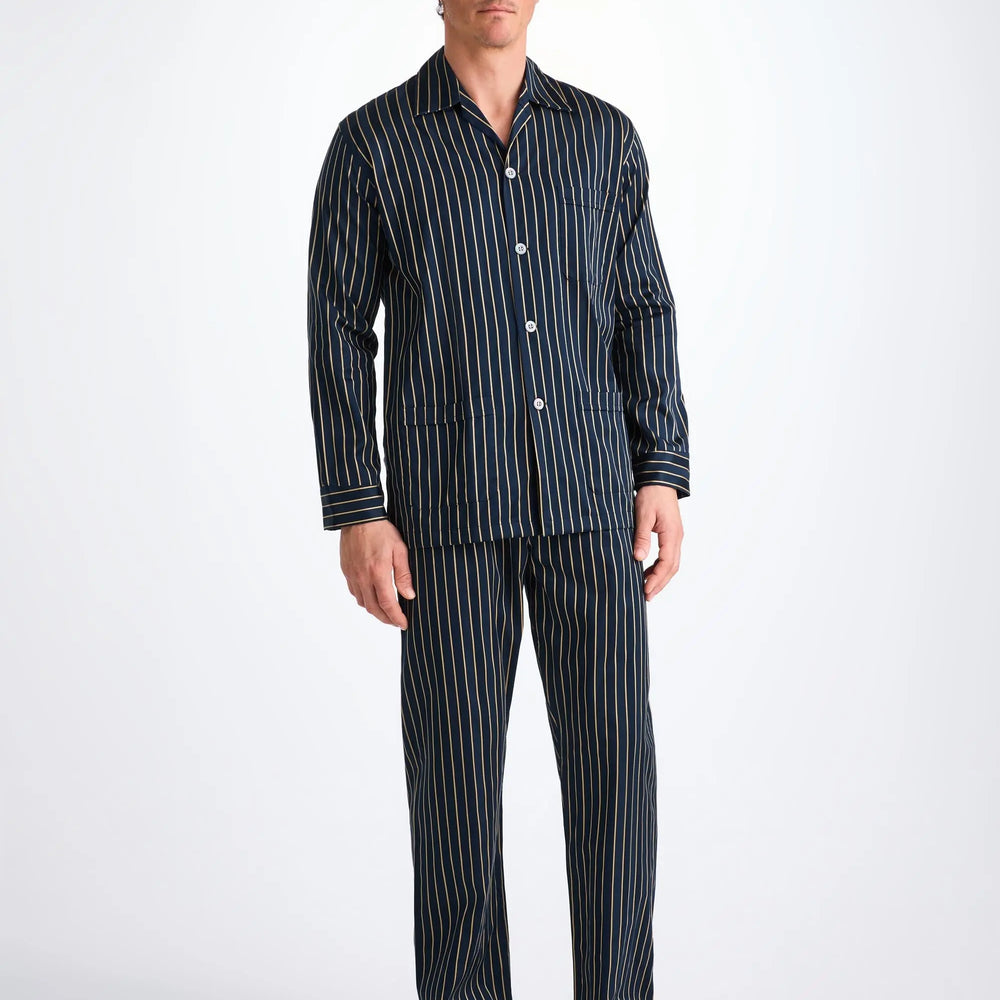Derek Rose Men's Classic Fit Pyjamas Royal 224 Cotton Navy Derek Rose