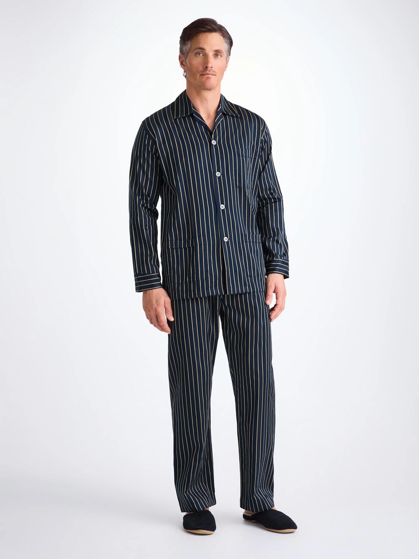 Derek Rose Men's Classic Fit Pyjamas Royal 224 Cotton Navy Derek Rose