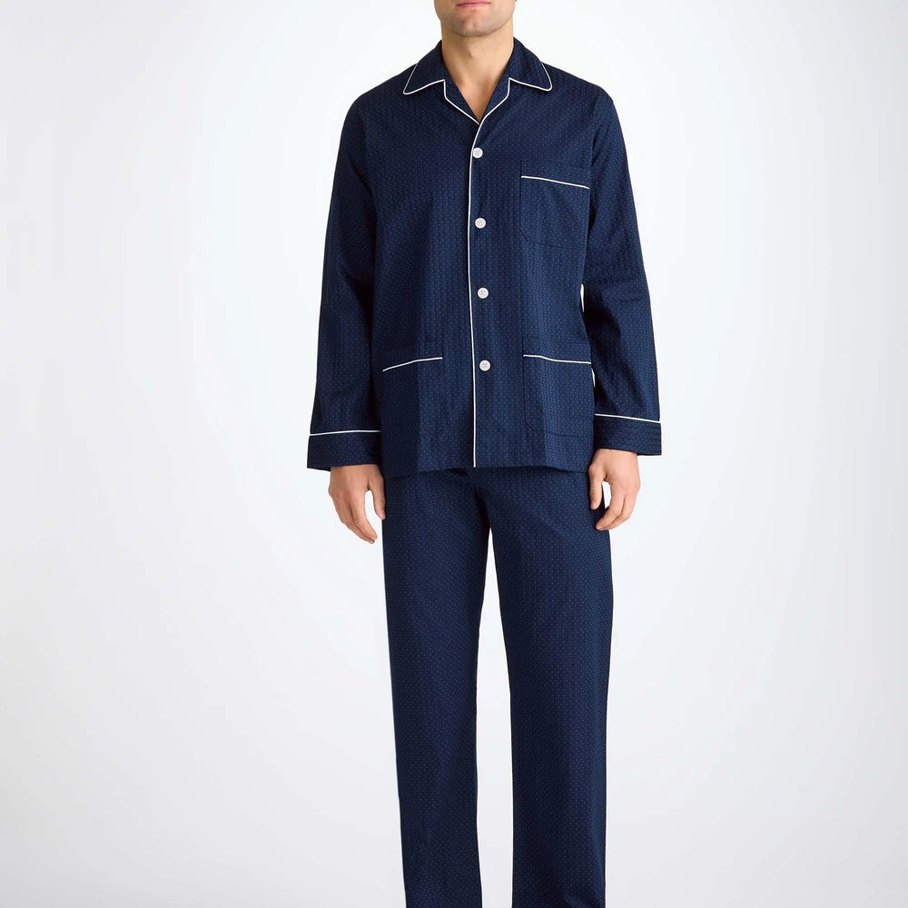 Derek Rose Men's Classic Fit Pyjamas Royal 40 Cotton Navy Derek Rose
