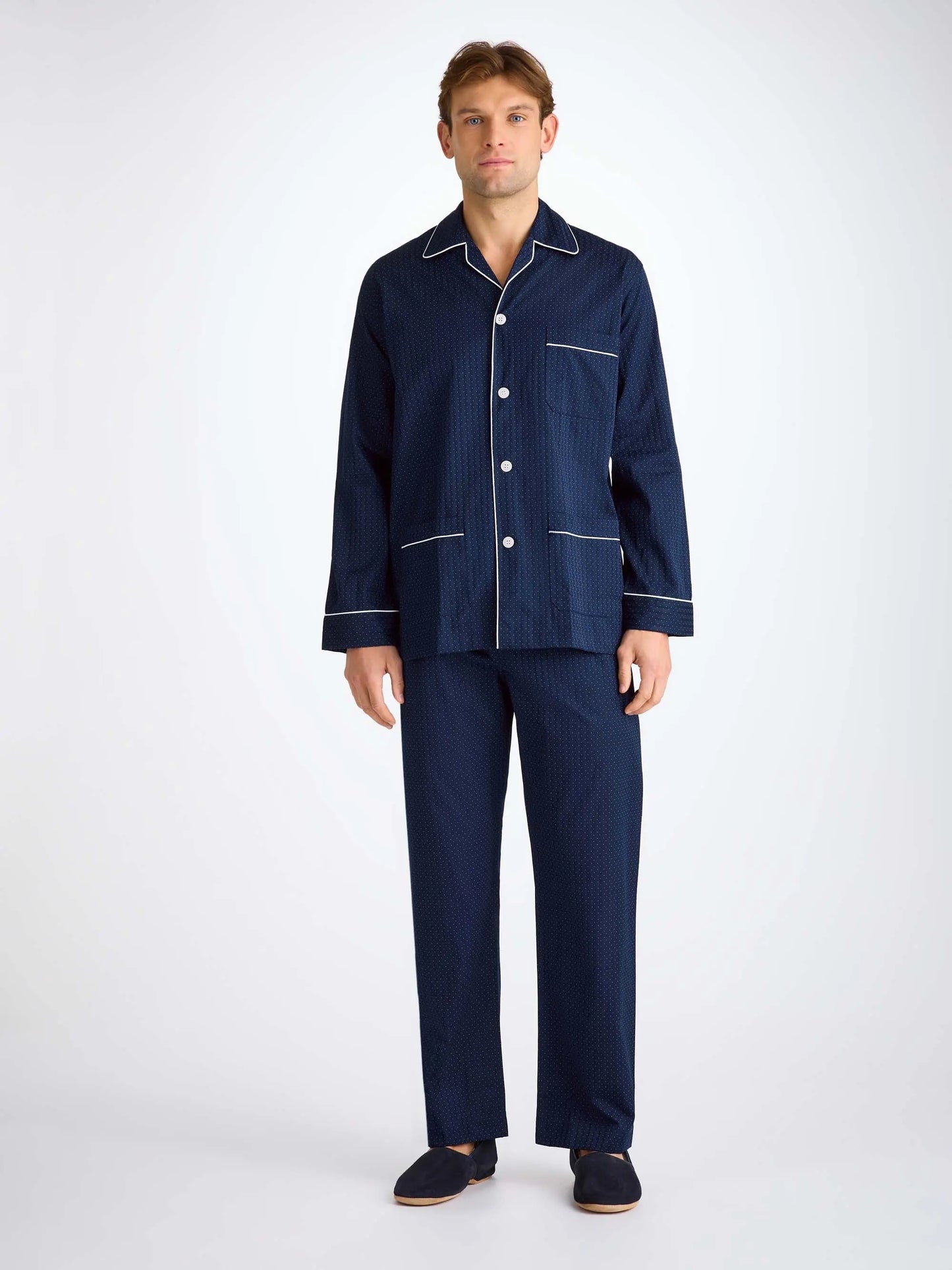 Derek Rose Men's Classic Fit Pyjamas Royal 40 Cotton Navy Derek Rose