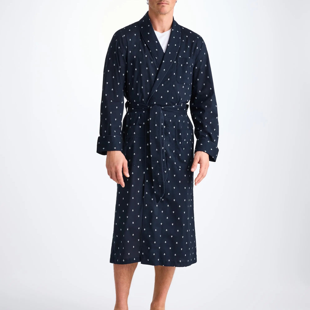 Derek Rose Men's Dressing Gown Cotton Batiste Navy Paisley Motif Derek Rose