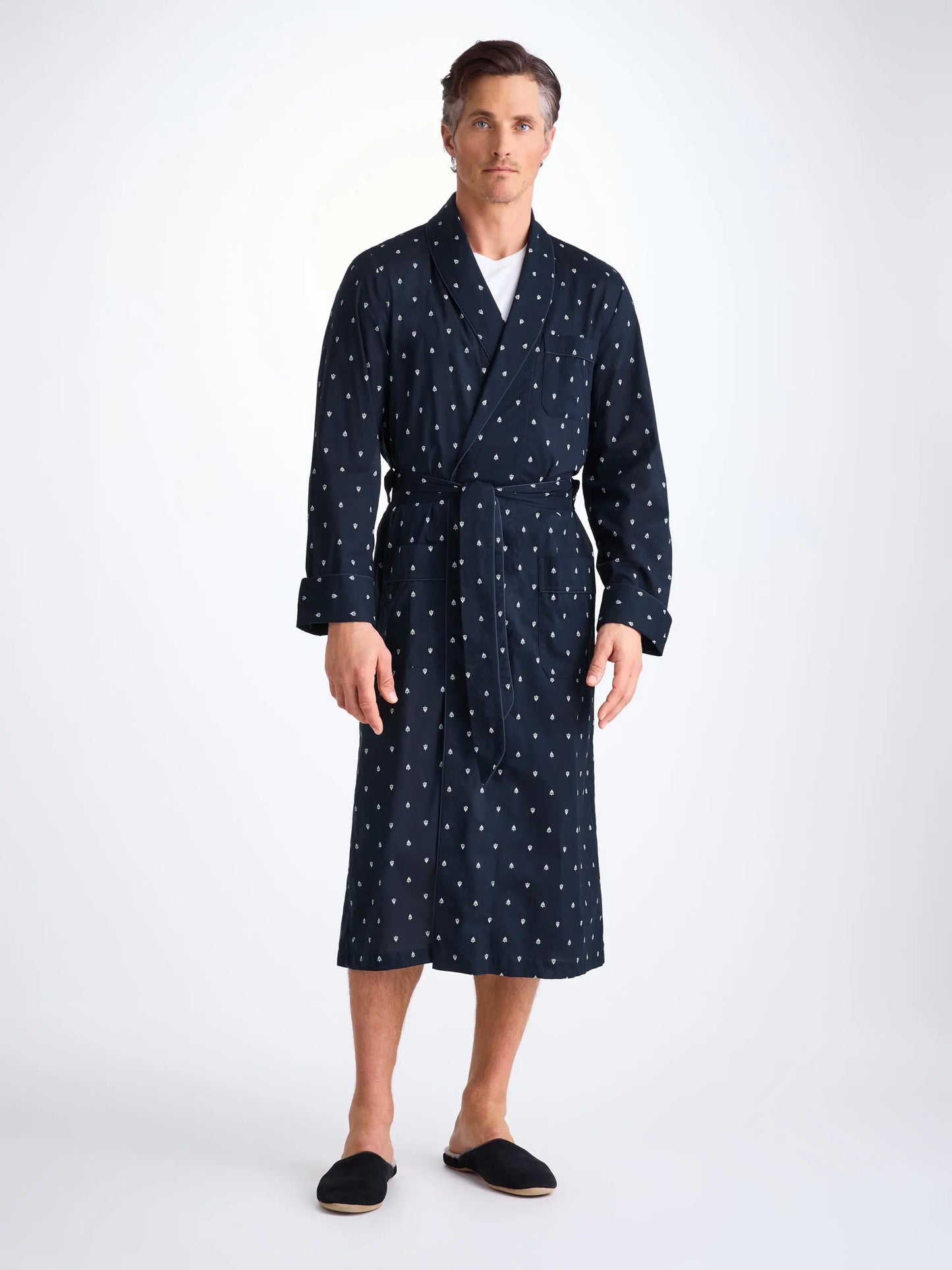 Derek Rose Men's Dressing Gown Cotton Batiste Navy Paisley Motif Derek Rose