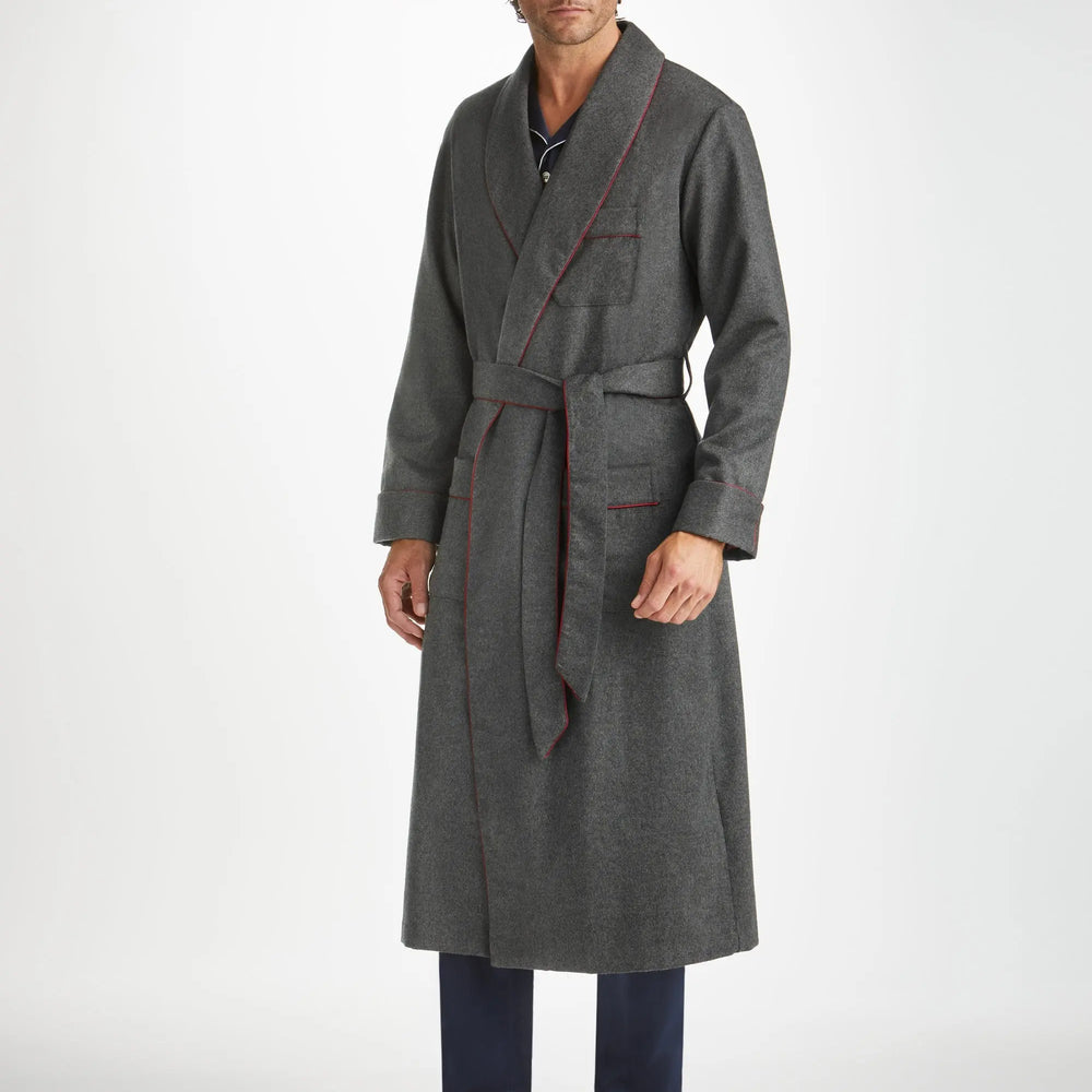Derek Rose Men's Dressing Gown Duke Cashmere Charcoal Derek Rose