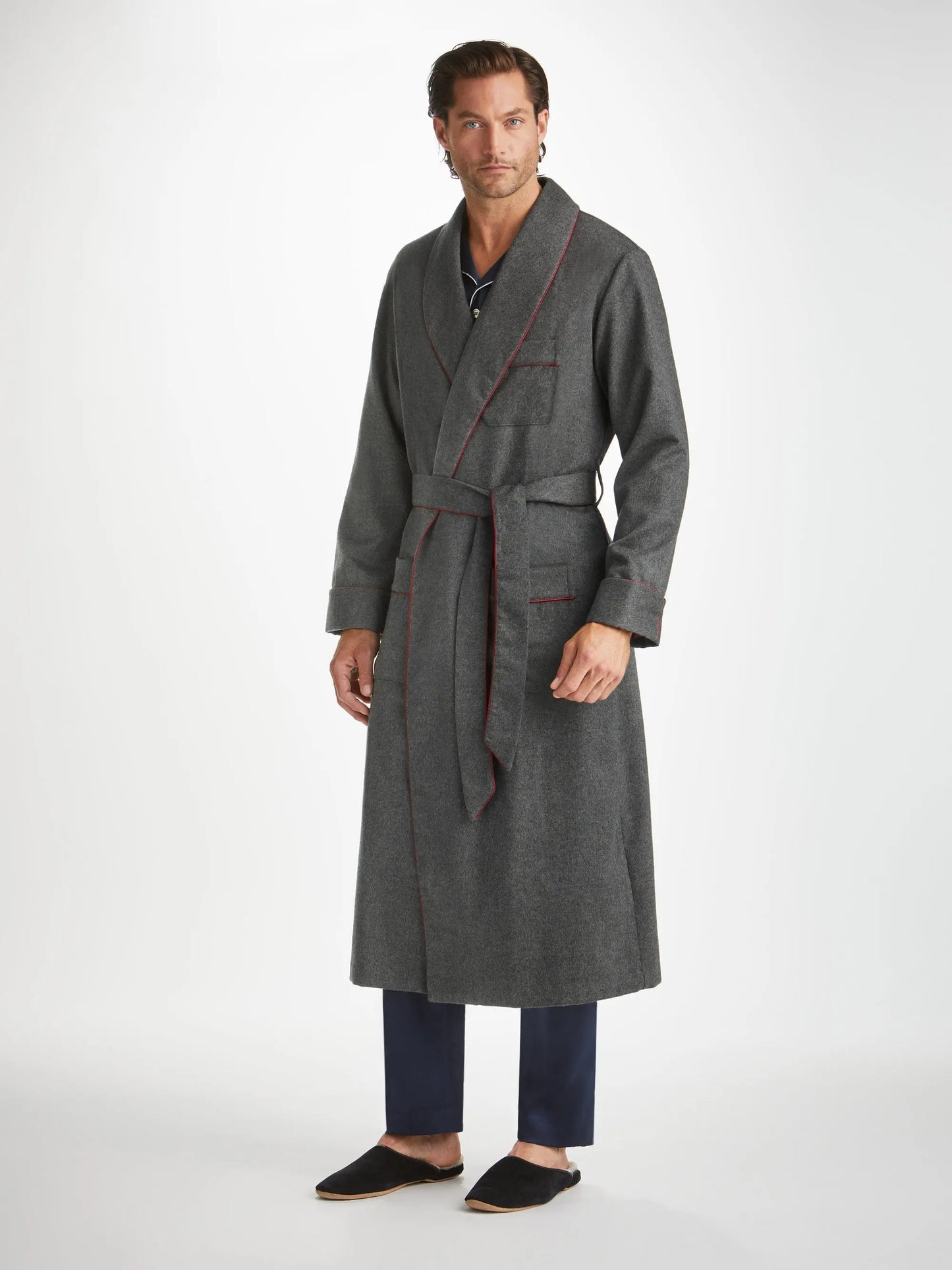 Derek Rose Men's Dressing Gown Duke Cashmere Charcoal Derek Rose
