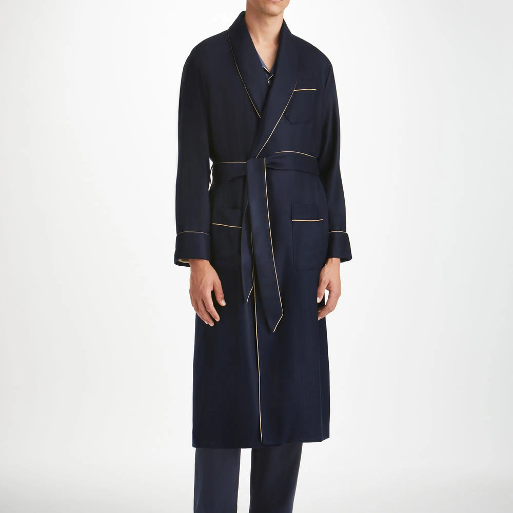 Derek Rose Men's Dressing Gown Duke Cashmere Navy Derek Rose
