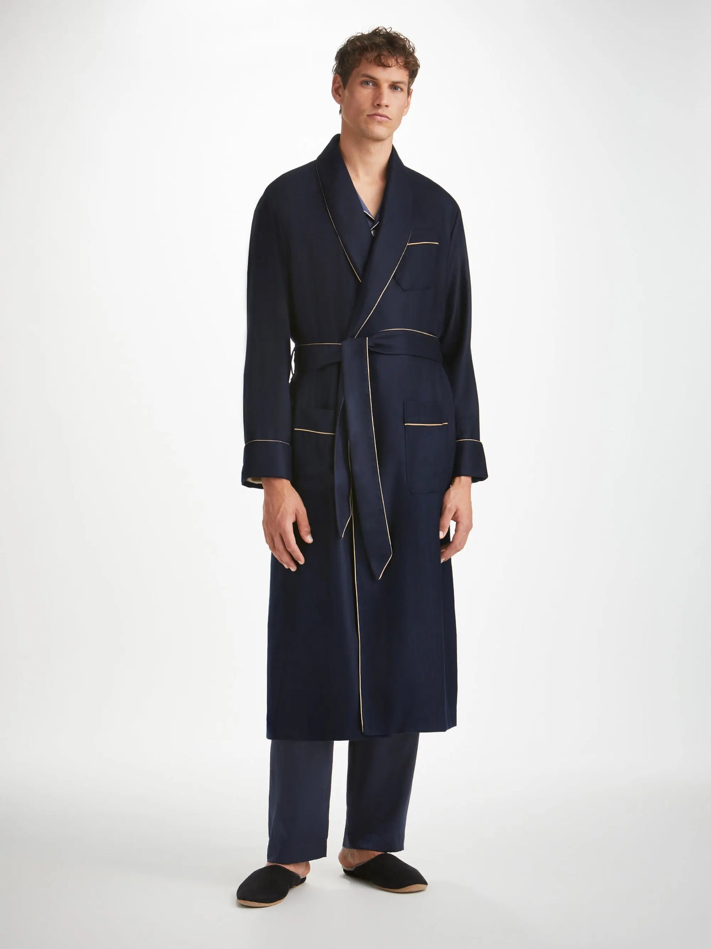 Derek Rose Men's Dressing Gown Duke Cashmere Navy Derek Rose