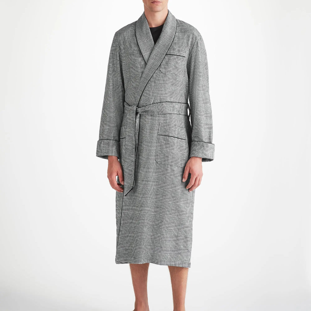 Derek Rose Men's Dressing Gown Kelburn 42 Brushed Cotton Black Derek Rose