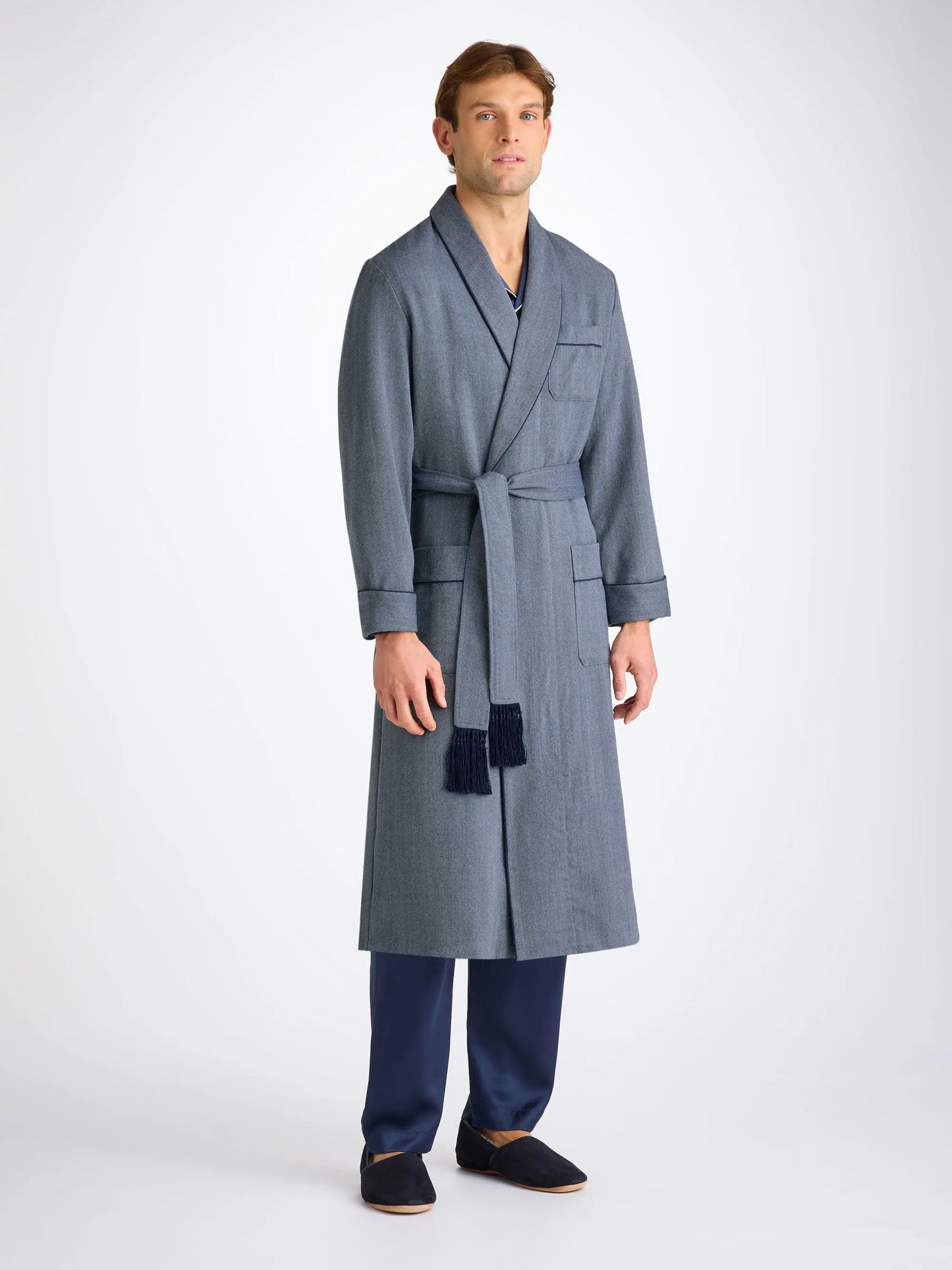 Derek Rose Men's Dressing Gown Lincoln 11 Navy Derek Rose