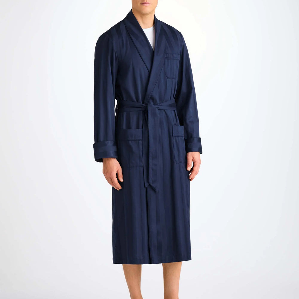 Derek Rose Men's Dressing Gown Lingfield Cotton Navy Derek Rose