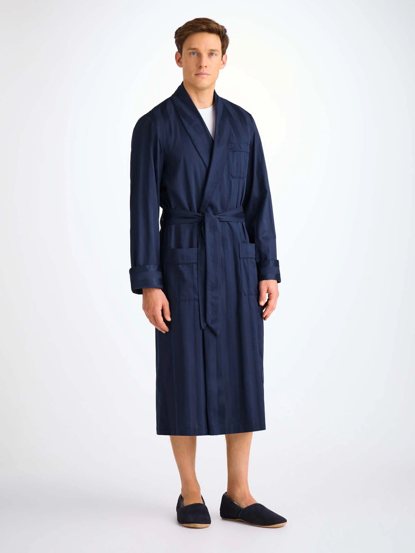 Derek Rose Men's Dressing Gown Lingfield Cotton Navy Derek Rose