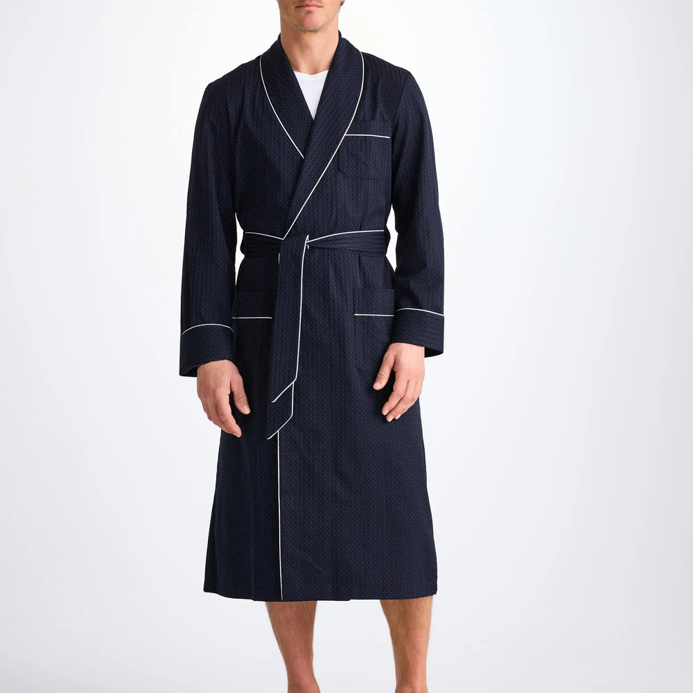 Derek Rose Men's Dressing Gown Royal 40 Cotton Navy Derek Rose