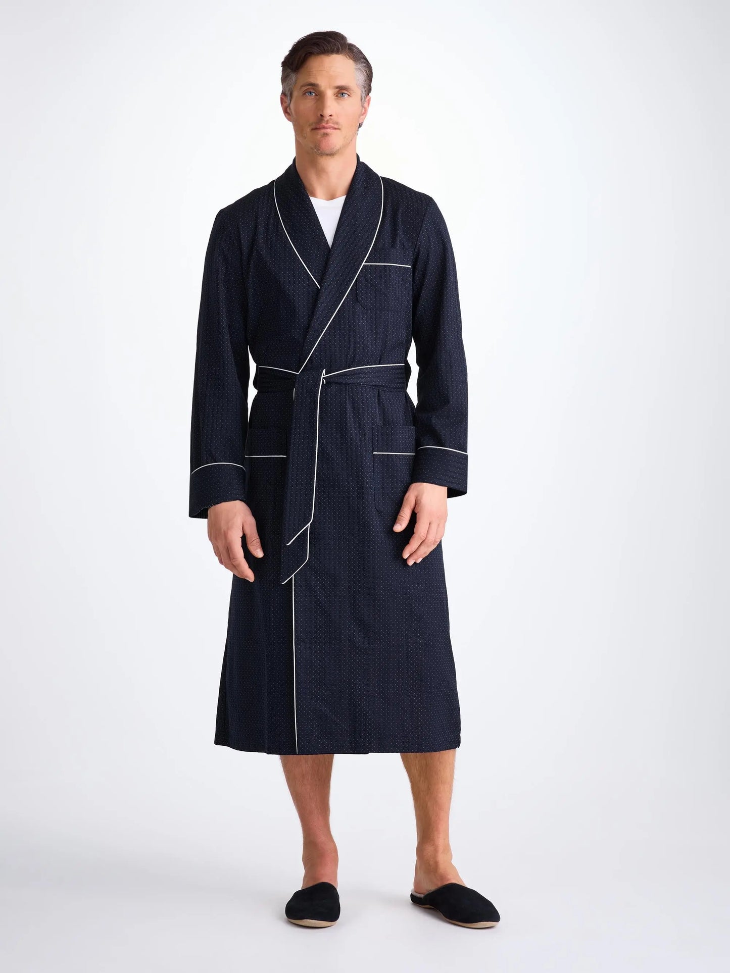 Derek Rose Men's Dressing Gown Royal 40 Cotton Navy Derek Rose