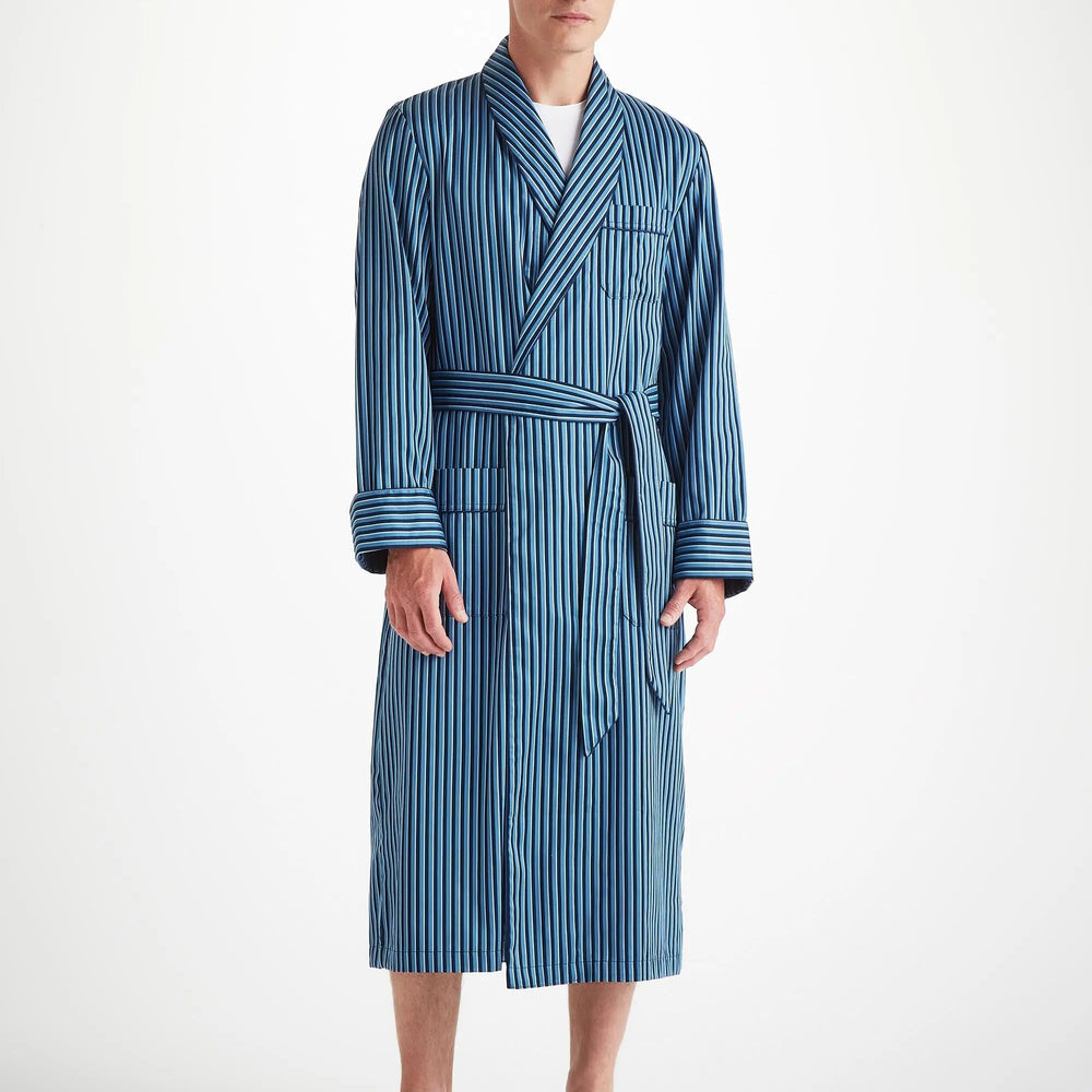 Derek Rose Men's Dressing Gown Wellington 58 Cotton Blue Derek Rose