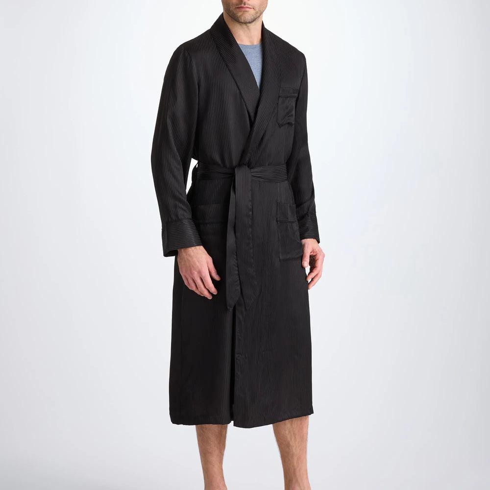 Derek Rose Men's Dressing Gown Woburn 8 Silk Satin Black Derek Rose