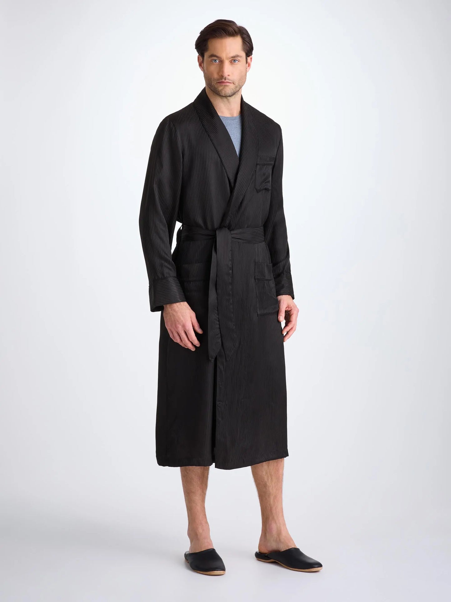 Derek Rose Men's Dressing Gown Woburn 8 Silk Satin Black Derek Rose