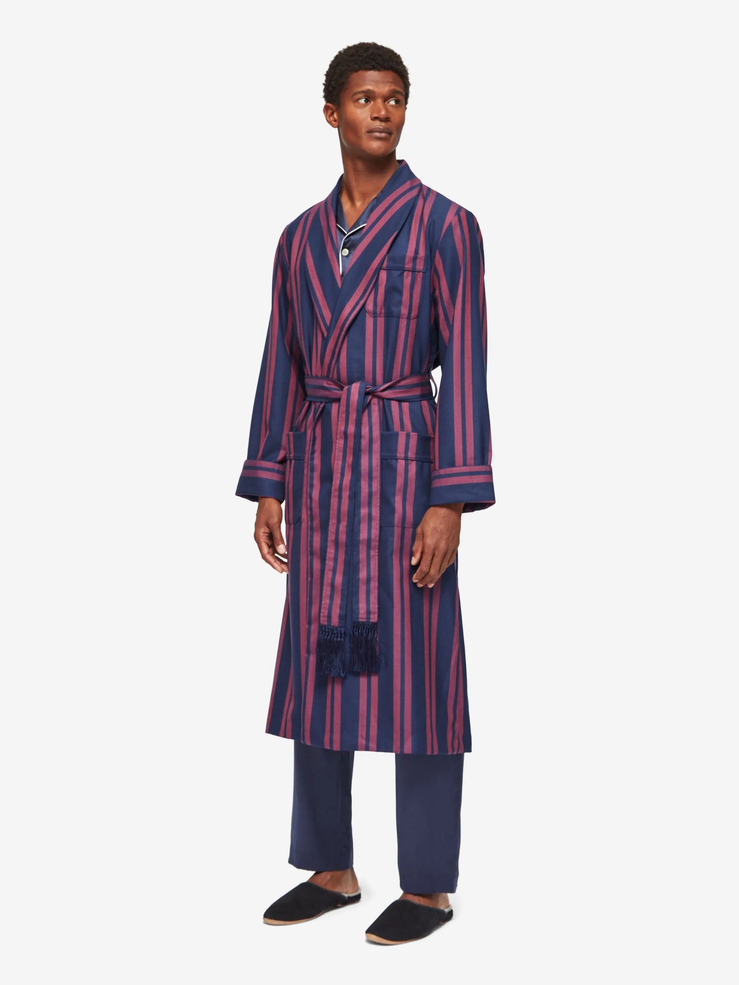 Derek Rose Men's Dressing Gown York 42 Wool Navy Derek Rose
