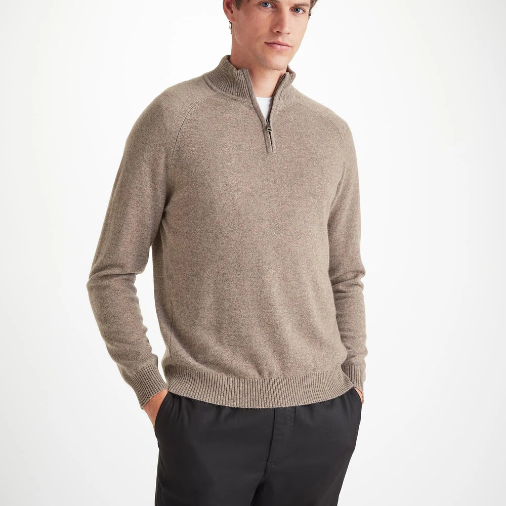Derek Rose Men's Half-Zip Sweater Finley Cashmere Mole Heather Derek Rose