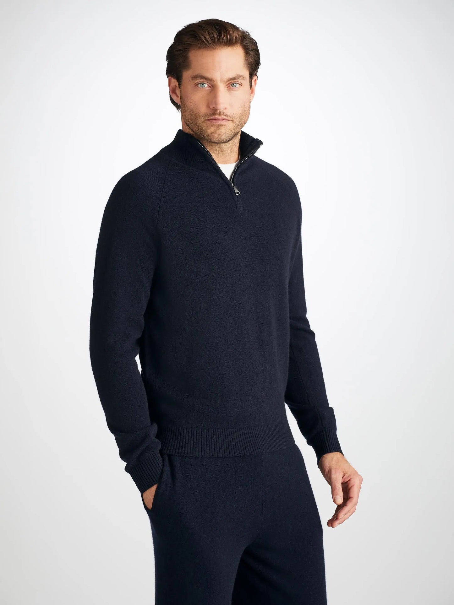 Derek Rose Men's Half-Zip Sweater Finley Cashmere Navy Derek Rose