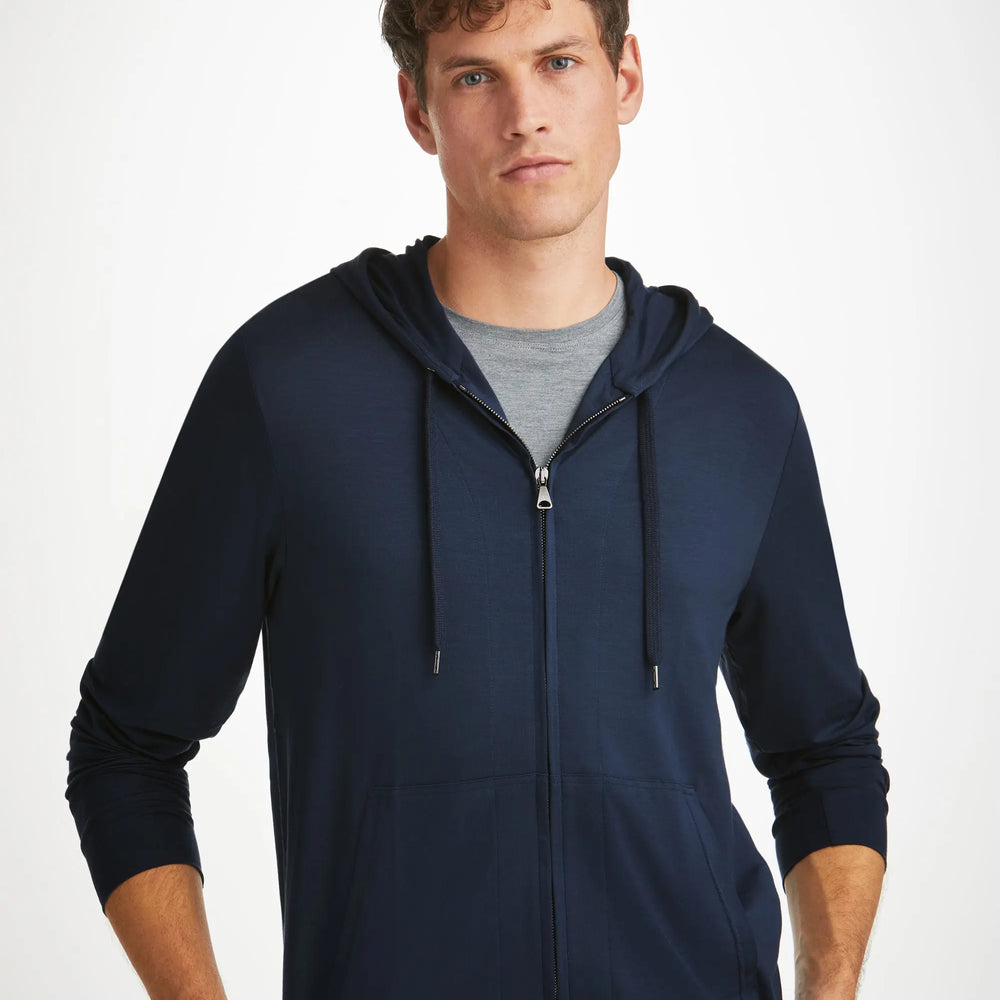 Derek Rose Men's Hoodie Basel Micro Modal Stretch Navy Derek Rose