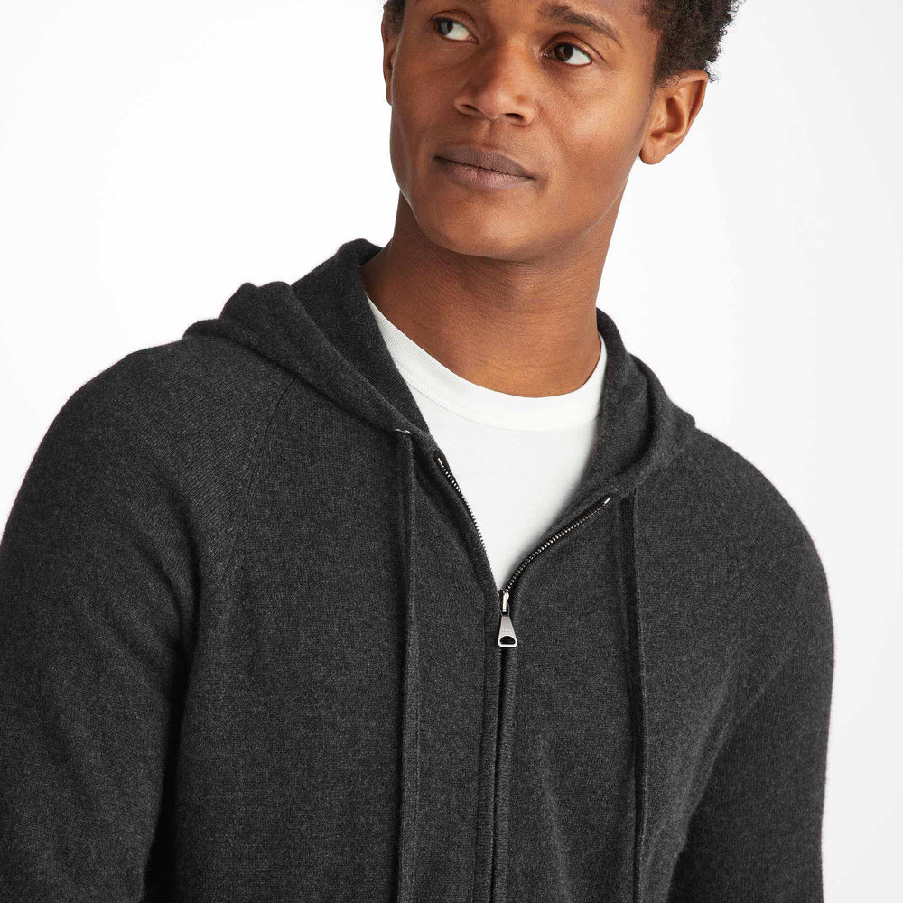 Derek Rose Men's Hoodie Finley Cashmere Charcoal Derek Rose
