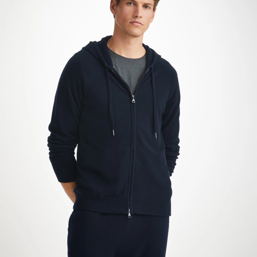 Derek Rose Men's Hoodie Finley Cashmere Navy Derek Rose