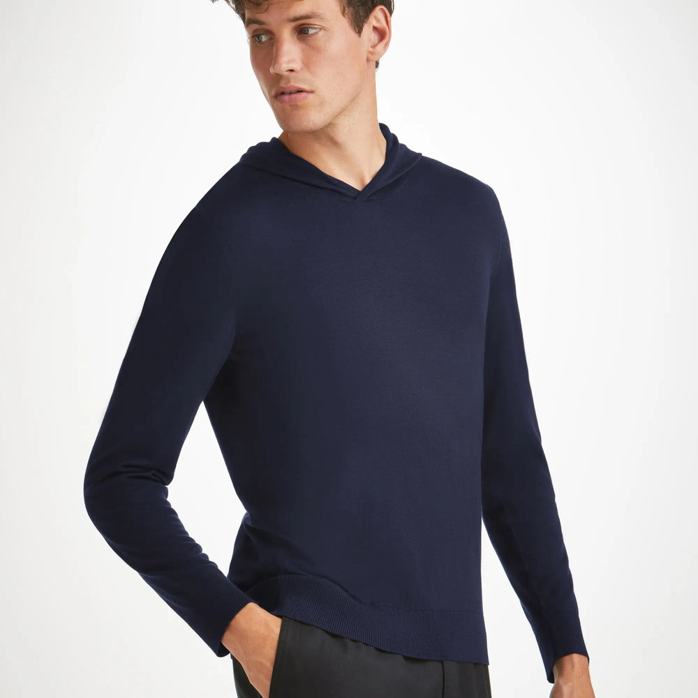 Derek Rose Men's Hoodie Orson Merino Wool Navy Derek Rose