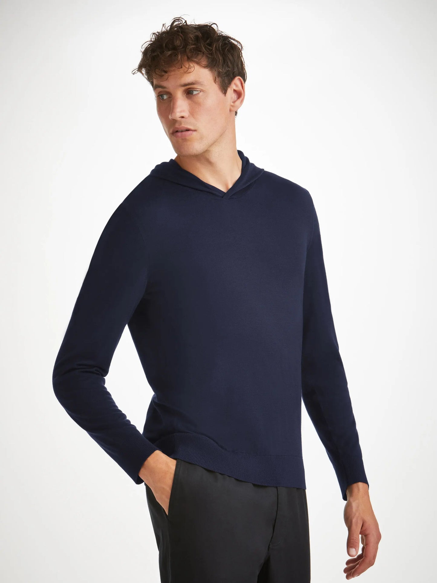 Derek Rose Men's Hoodie Orson Merino Wool Navy Derek Rose