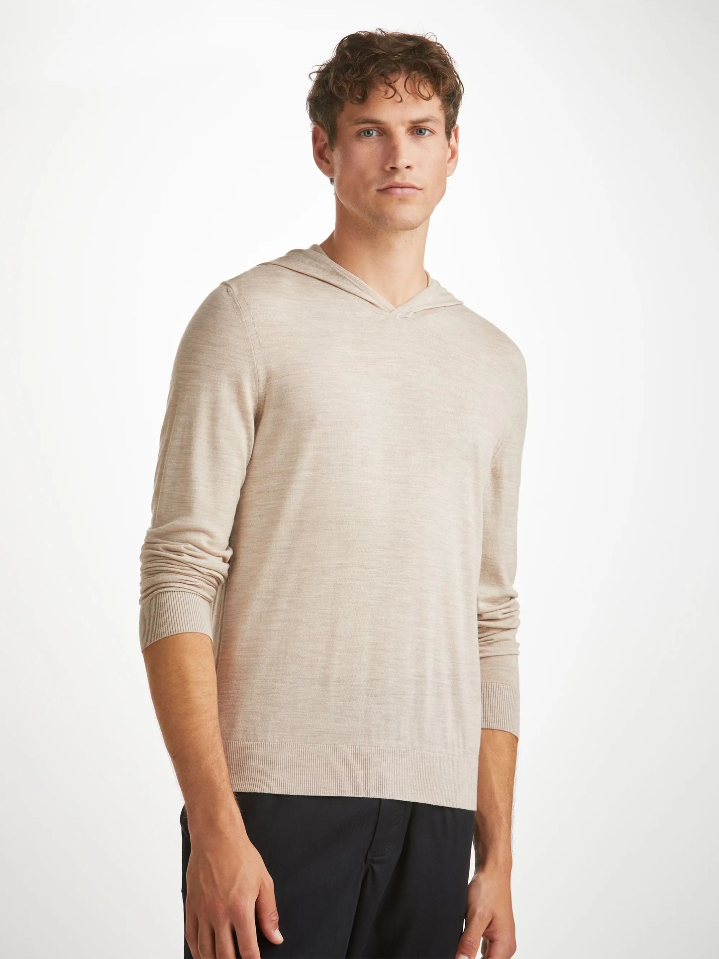Derek Rose Men's Hoodie Orson Merino Wool Oat Derek Rose