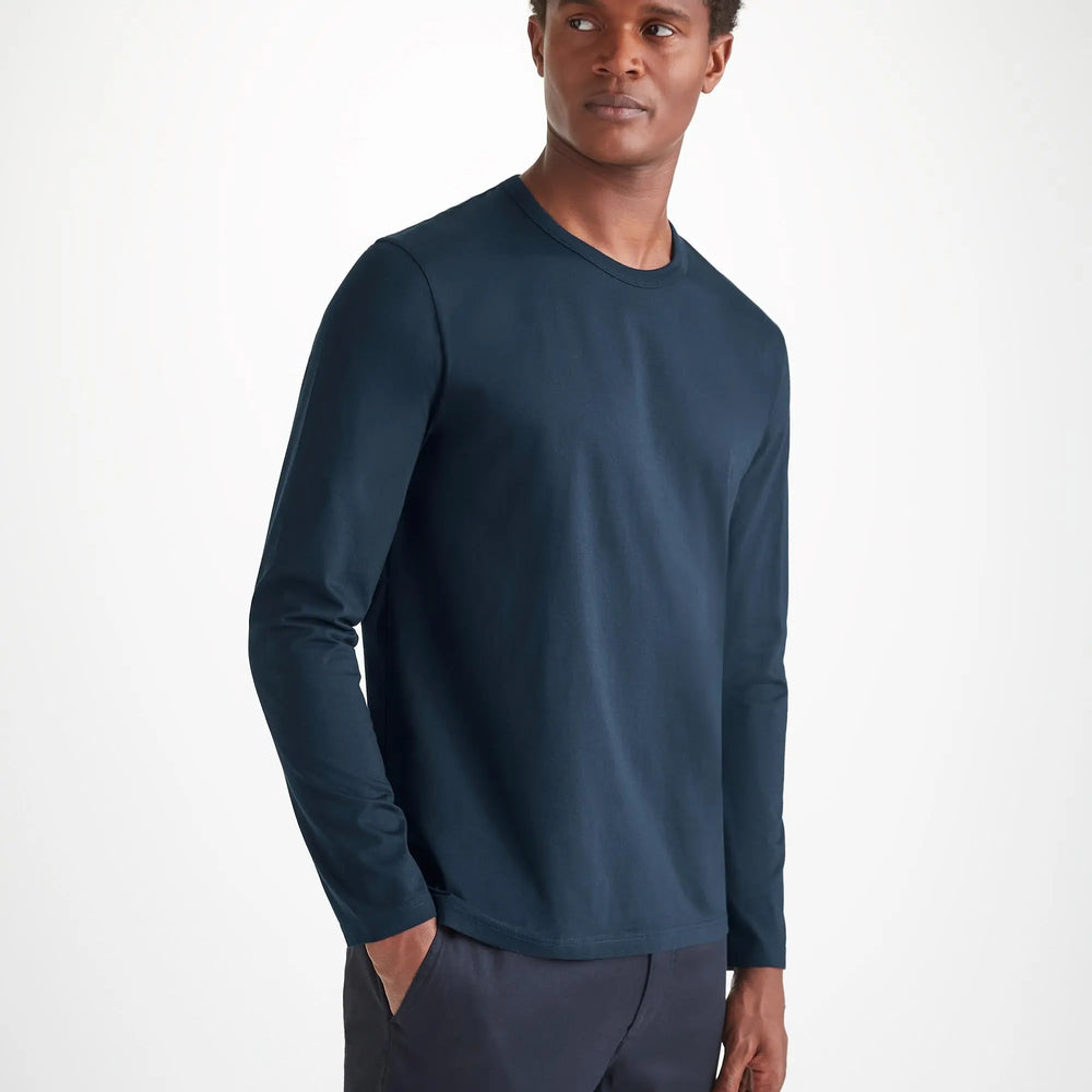 Derek Rose Men's Long Sleeve T-Shirt Barny Pima Cotton Navy Derek Rose