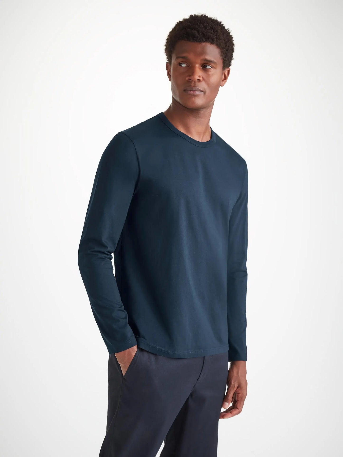 Derek Rose Men's Long Sleeve T-Shirt Barny Pima Cotton Navy Derek Rose