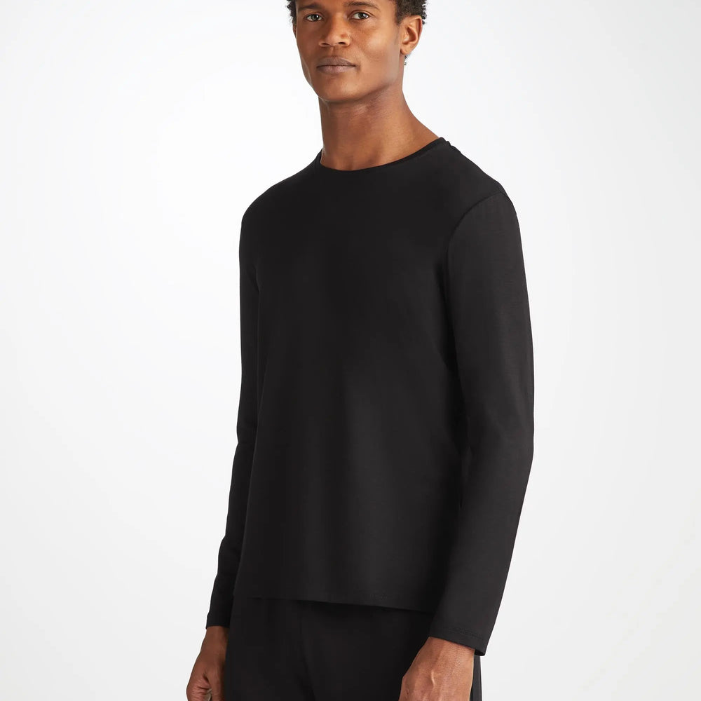 Derek Rose Men's Long Sleeve T-Shirt Basel Micro Modal Stretch Black Derek Rose