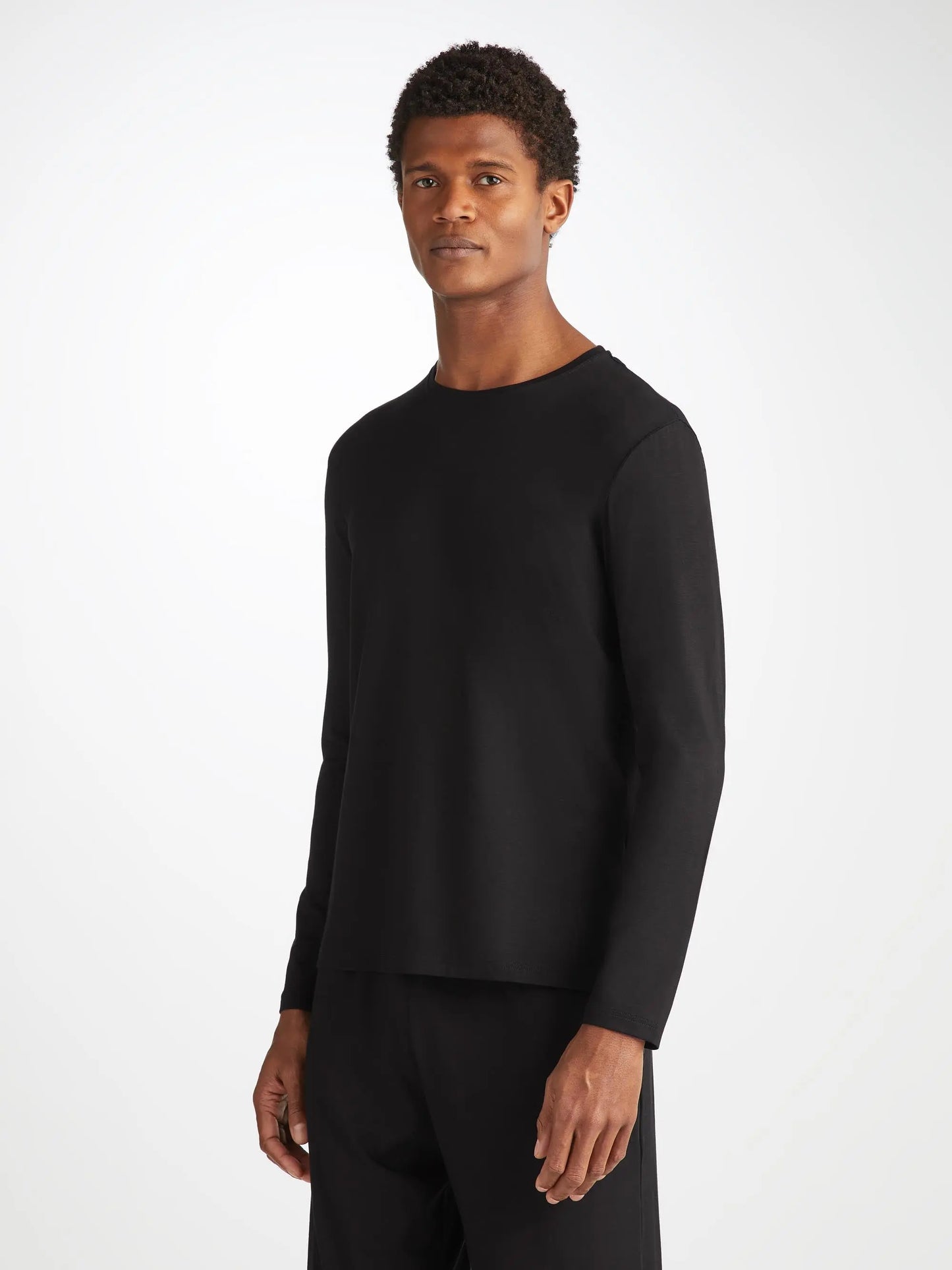 Derek Rose Men's Long Sleeve T-Shirt Basel Micro Modal Stretch Black Derek Rose
