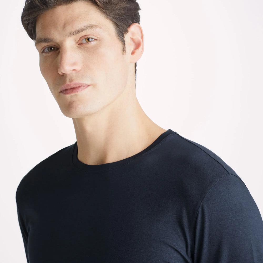 Derek Rose Men's Long Sleeve T-Shirt Basel Micro Modal Stretch Navy Derek Rose