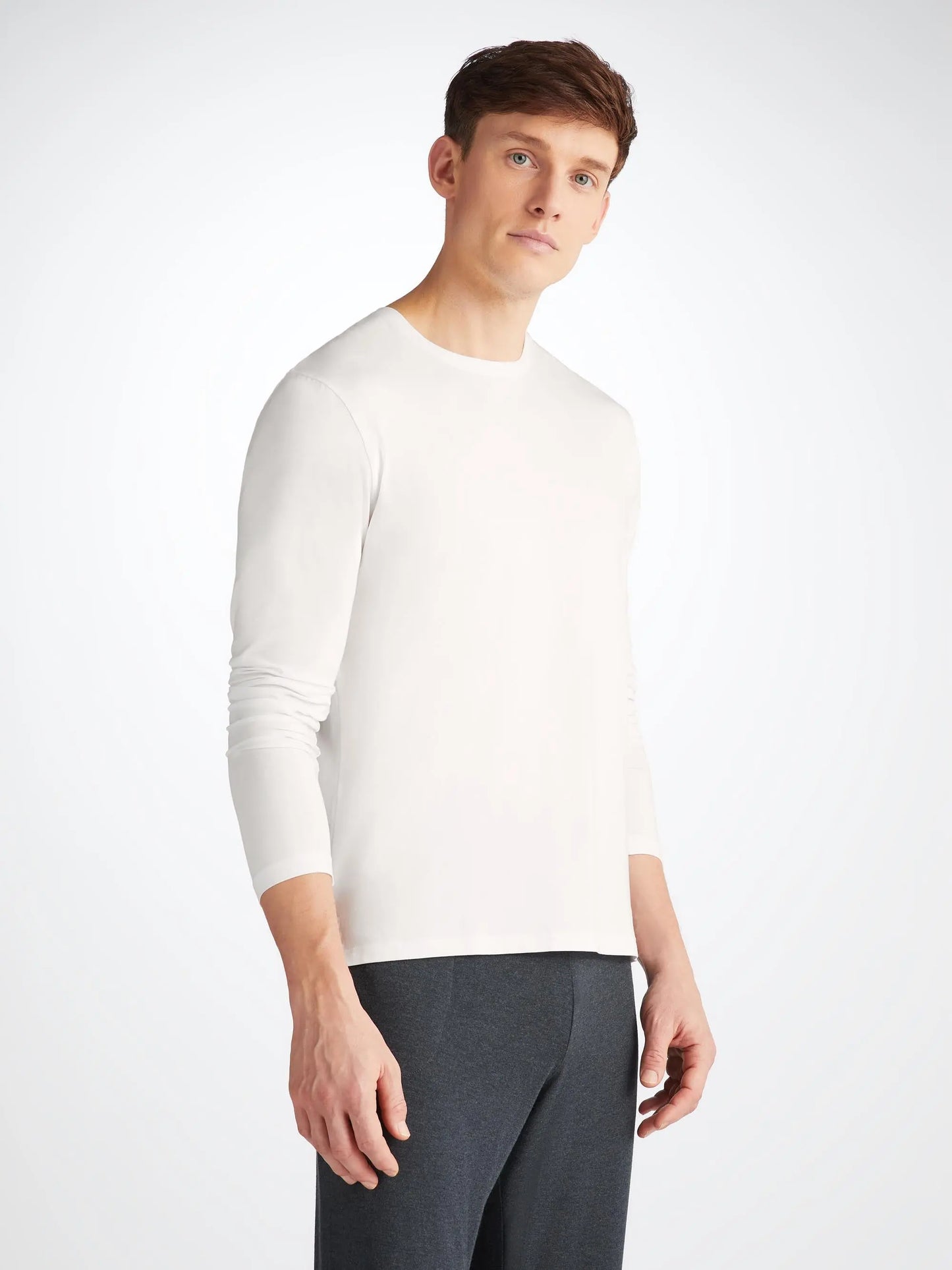 Derek Rose Men's Long Sleeve T-Shirt Basel Micro Modal Stretch White Derek Rose