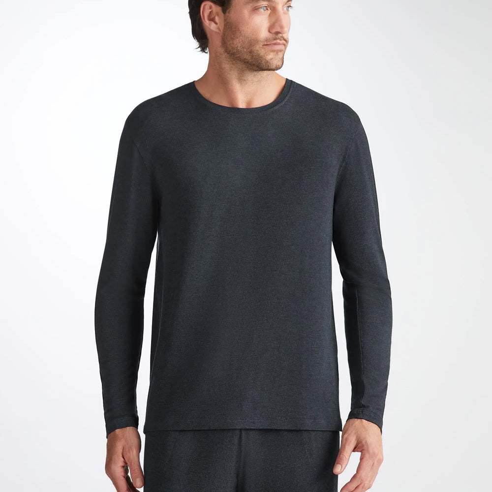 Derek Rose Men's Long Sleeve T-Shirt Marlowe Micro Modal Stretch Anthracite Derek Rose