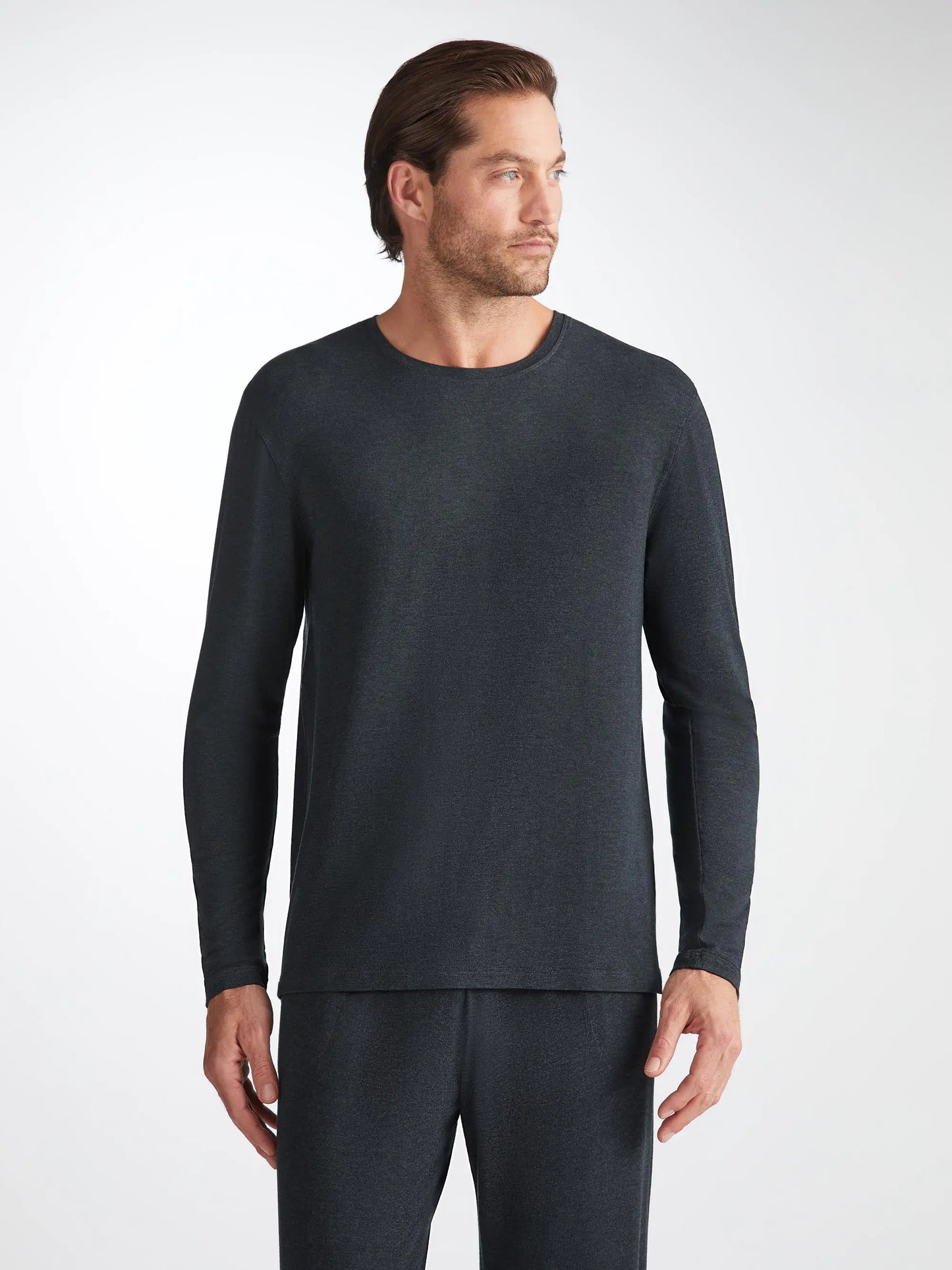 Derek Rose Men's Long Sleeve T-Shirt Marlowe Micro Modal Stretch Anthracite Derek Rose