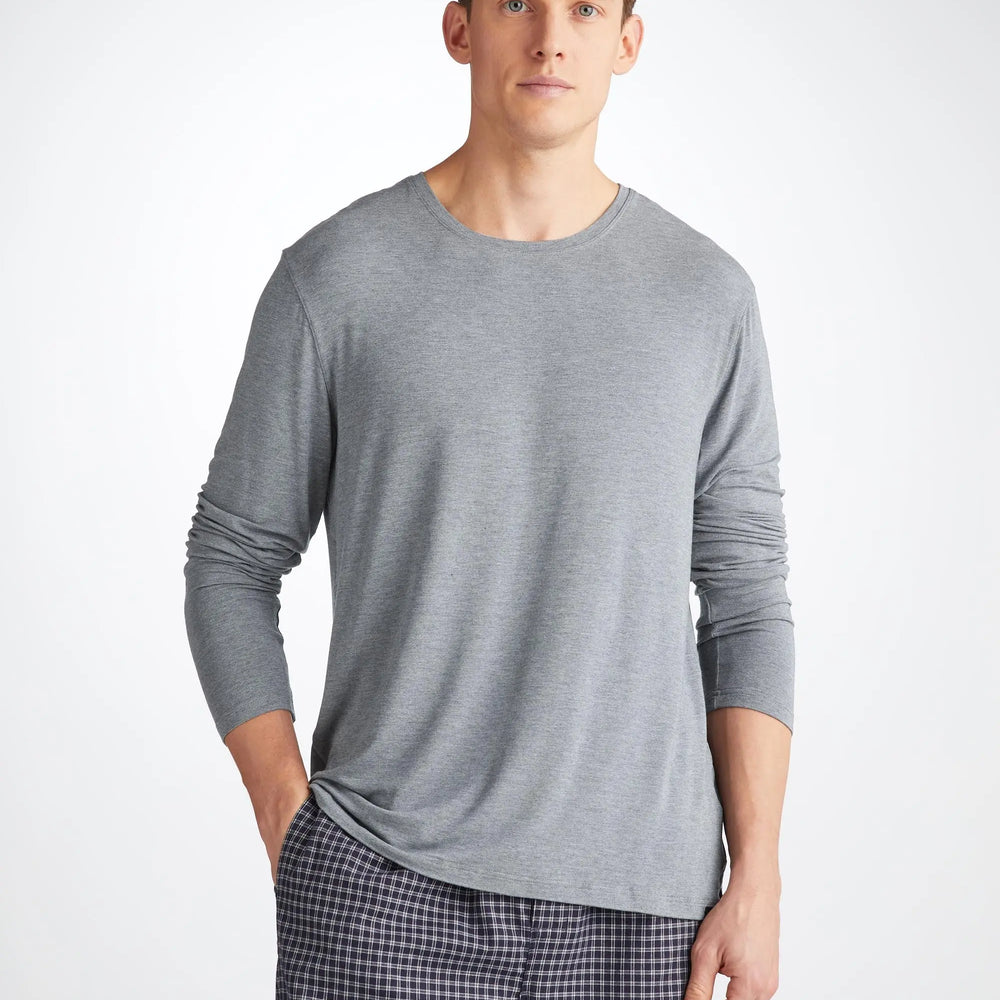 Derek Rose Men's Long Sleeve T-Shirt Marlowe Micro Modal Stretch Charcoal Derek Rose