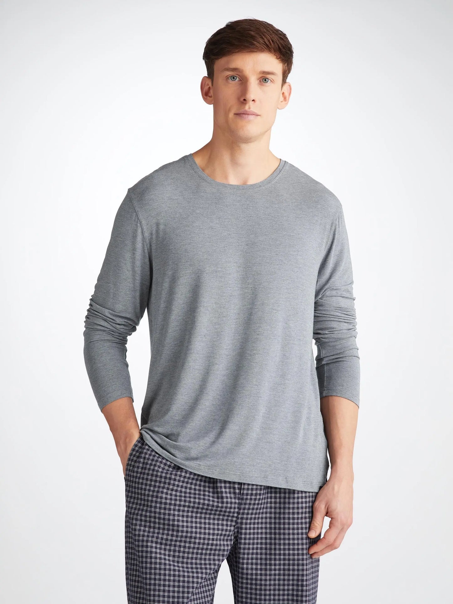 Derek Rose Men's Long Sleeve T-Shirt Marlowe Micro Modal Stretch Charcoal Derek Rose