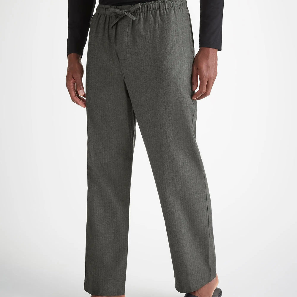 Derek Rose Men's Lounge Trousers Balmoral Brushed Cotton Charcoal Derek Rose