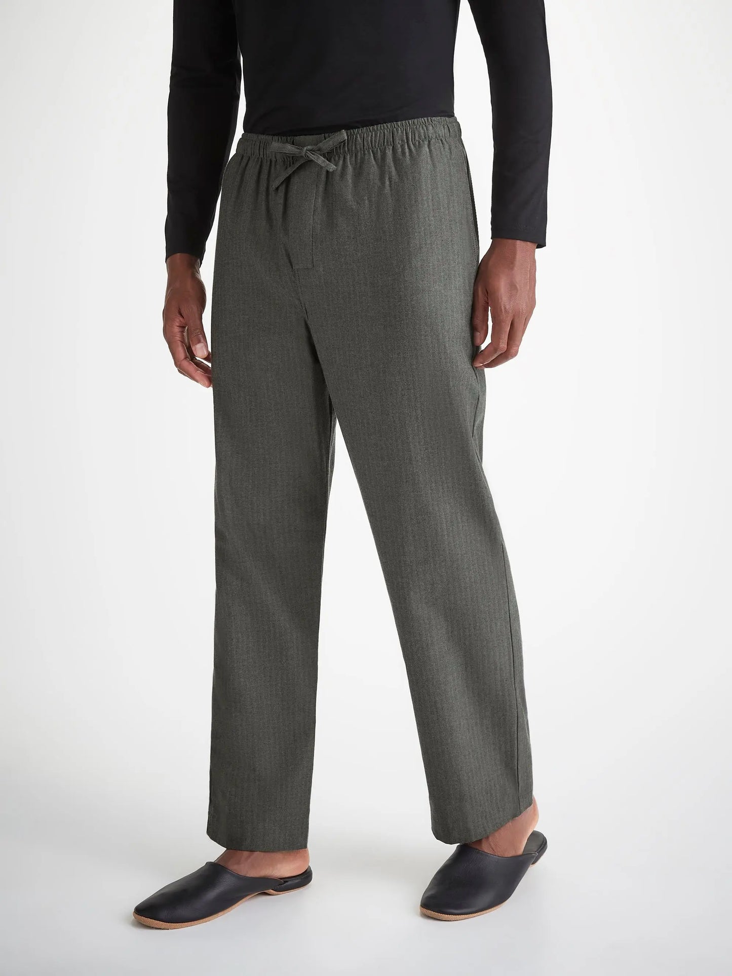Derek Rose Men's Lounge Trousers Balmoral Brushed Cotton Charcoal Derek Rose